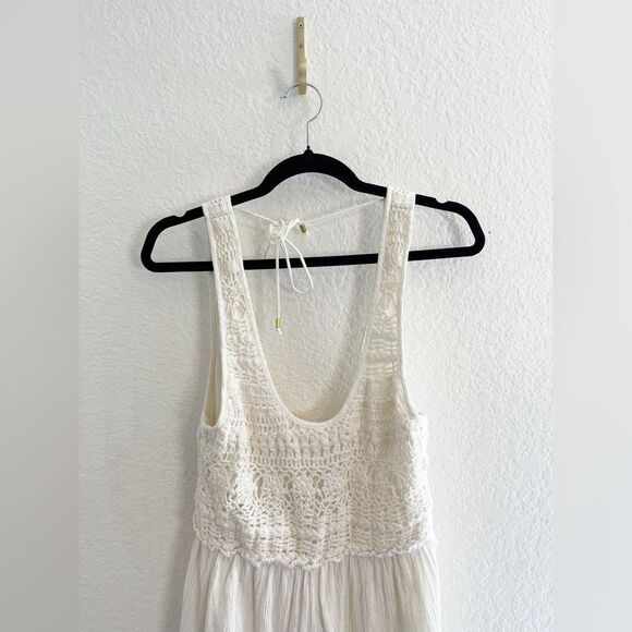 Free people Soleil wide leg cream jumpsuit romper gauzy cotton and crochet small - Picture 5 of 13